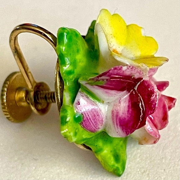 Vintage Cara Ceramic Floral Pink and Green Jewelry Set - Picture 7 of 10